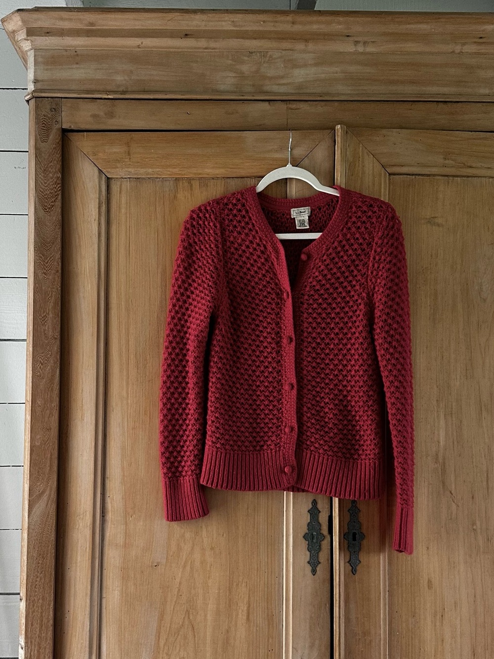 Vintage L.L. Bean Red Textured Wool Knit Cardigan